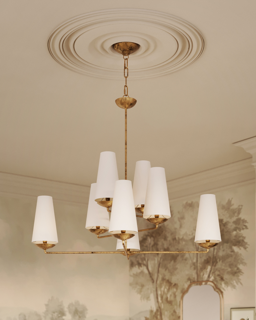 Visual Comfort Fontaine chandelier in living room design