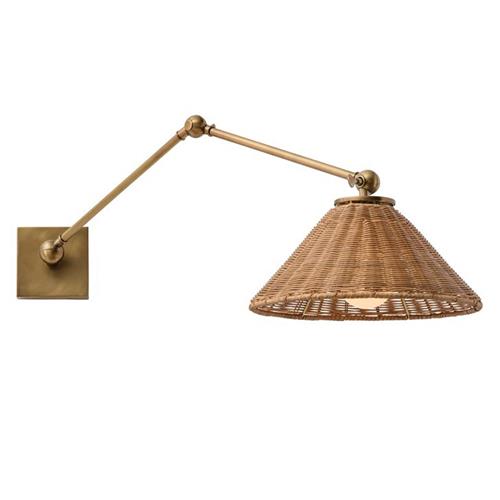 antique brass and rattan wall sconce