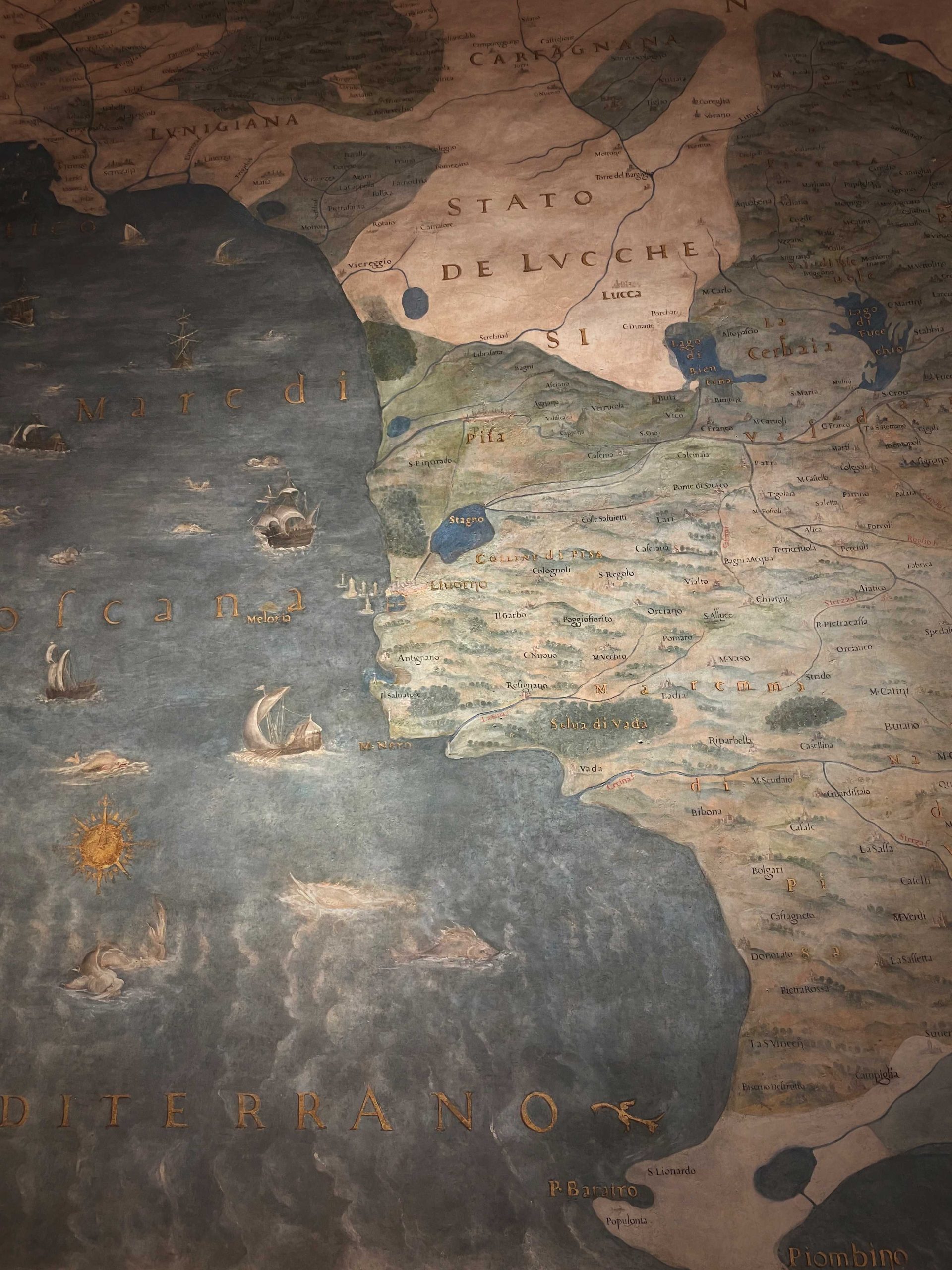 A historic map of the Italian coast and Mediterranean Sea