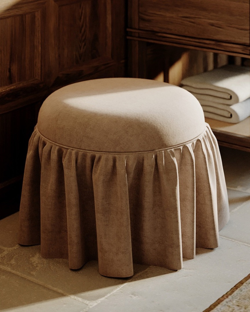 linen round ruffled ottoman