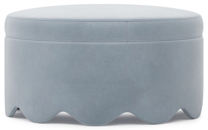 Suzie Spring Sky Velvet Round Ottoman